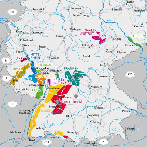 Karte der deutschen Weinanbaugebiete